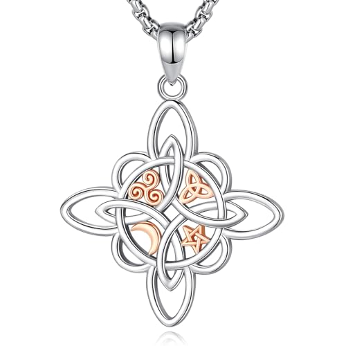 EUDORA Harmony Ball Hexenknoten Witches Knoten Kette für Damen Sterling Silber 925, Originaler Hexen keltischer Knoten Witcher Halskette Wicca Amulett Anhänger Runen Schmuck Geschenk für Frauen,50CM von EUDORA Harmony Ball
