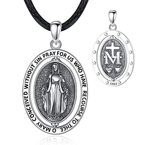 EUDORA Harmony Ball Jungfrau Maria Kette für Damen Herren Sterling Silber 925,Miraculous Medaillen Anhänger Unserer Lieben Frau von Guadalupe Vintage Religiöser Virgencita Schmuck Geschenk für Frauen von EUDORA Harmony Ball