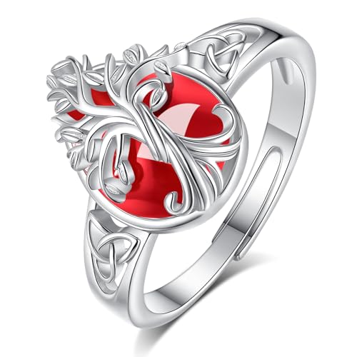 EUDORA Harmony Ball Karneol Lebensbaum Ring für Damen S925 Sterling Silber, Verstellbarer Baum des Lebens Ring Offener Ringe Mit Rot Kristall Karneol Heilsteine Schmuck Geschenk für Frauen von EUDORA Harmony Ball