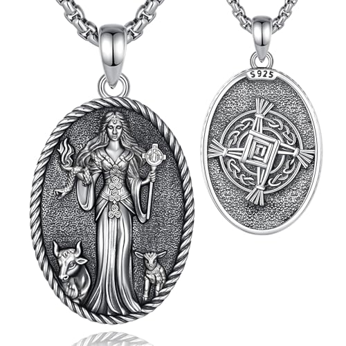 EUDORA Harmony Ball Keltische Göttin Brigid Kette für Damen S925 Sterling Silber, Heiliger Brigid von Kildare Halsketten Brigid Kreuz Anhänger Keltisch Schmuck Amulett Geschenk für Frauen, 20"+2" von EUDORA Harmony Ball