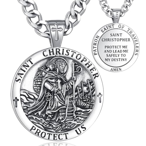 EUDORA Harmony Ball Kette Heilige Christophorus Medaille für Damen Herren Sterling Silber S925, Hl. Christophorus der Christusträger Anhänger Halskette Schmuck Geschenk für Herren Frauen, 22"+2" EUDORA Harmony Ball Kette Heilige Christophorus Medaille für Damen Herren Sterling Silber S925, Hl. Christophorus der Christusträger Anhänger Halskette Schmuck Geschenk für Herren Frauen, 22"+2" von EUDORA Harmony Ball