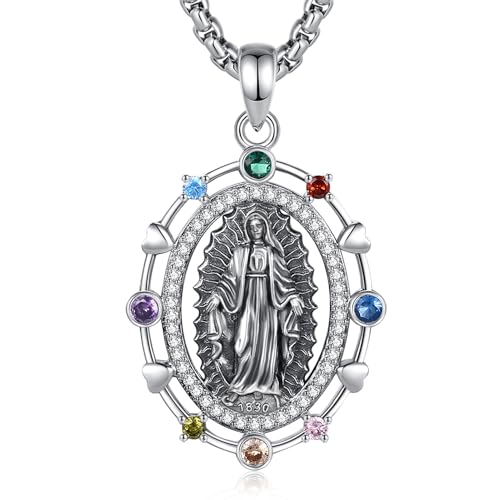 EUDORA Harmony Ball Kette Heilige Maria Jungfrau von Guadalupe Medaille Sterling Silber S925 Jungfrau Maria Halskette Our Lady of Guadalupe Anhänger Schmuck, Geschenk für Frauen Herren, 20"+2" von EUDORA Harmony Ball