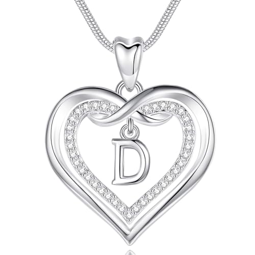 EUDORA Harmony Ball Kette mit Buchstaben D für Damen, Kupfer Versilbertes Herz Buchstabe D Alphabet Anhänger Halskette Schmuck mit Namen für Frauen, Geschenke für Mutter Tochter, 20 Zoll Kette von EUDORA Harmony Ball