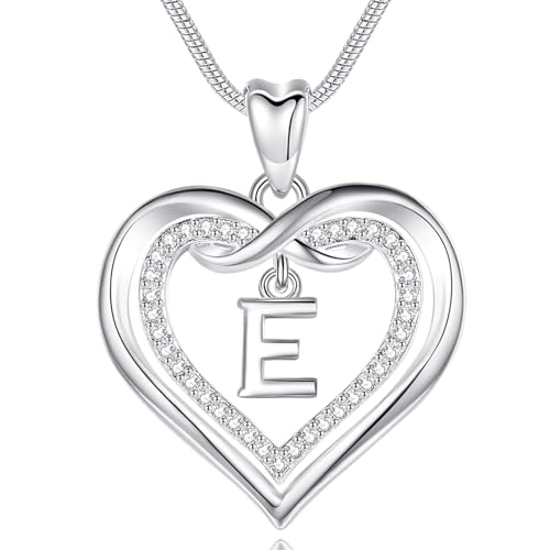 EUDORA Harmony Ball Kette mit Buchstaben E für Damen, Kupfer Versilbertes Herz Buchstabe E Alphabet Anhänger Halskette Schmuck mit Namen für Frauen, Geschenke für Mutter Tochter, 20 Zoll Kette von EUDORA Harmony Ball