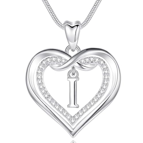 EUDORA Harmony Ball Kette mit Buchstaben I für Damen, Kupfer Versilbertes Herz Buchstabe I Alphabet Anhänger Halskette Schmuck mit Namen für Frauen, Geschenke für Mutter Tochter, 20 Zoll Kette von EUDORA Harmony Ball