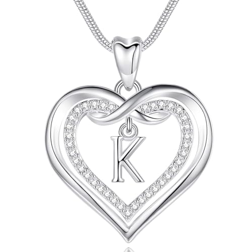 EUDORA Harmony Ball Kette mit Buchstaben K für Damen, Kupfer Versilbertes Herz Buchstabe K Alphabet Anhänger Halskette Schmuck mit Namen für Frauen, Geschenke für Mutter Tochter, 20 Zoll Kette von EUDORA Harmony Ball