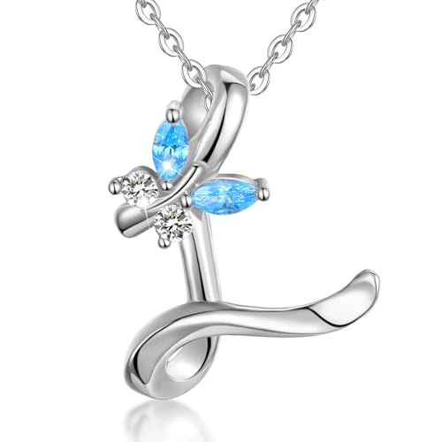 EUDORA Harmony Ball Kette mit Buchstaben L Ketten für Damen Sterling Silber 925 Halskette mit Namen Schmetterling kette mit Zirkonia Alphabet Initialen L Anhänger Schmuck für Frauen Mama Geschenk von EUDORA Harmony Ball