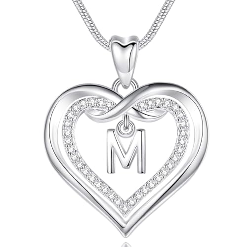 EUDORA Harmony Ball Kette mit Buchstaben M für Damen, Kupfer Versilbertes Herz Buchstabe M Alphabet Anhänger Halskette Schmuck mit Namen für Frauen, Geschenke für Mutter Tochter, 20 Zoll Kette von EUDORA Harmony Ball