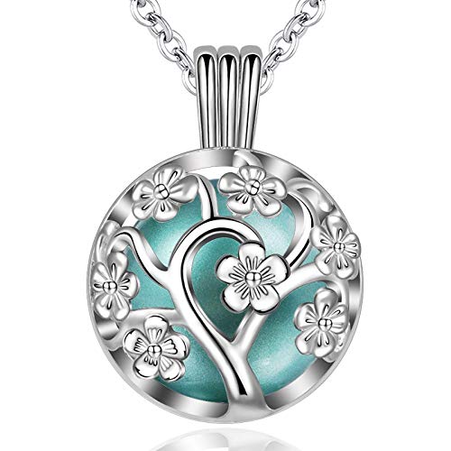 EUDORA Harmony Ball Kirschblüte Anhänger für Frauen, Bola Klangkugel Schwangerschaft, Engel Anrufer Halskette Schmuck Geschenk für Mädchen Mutter Schwester Tochter Lehrer, (30",18mm) (Meeresgrün) von EUDORA Harmony Ball