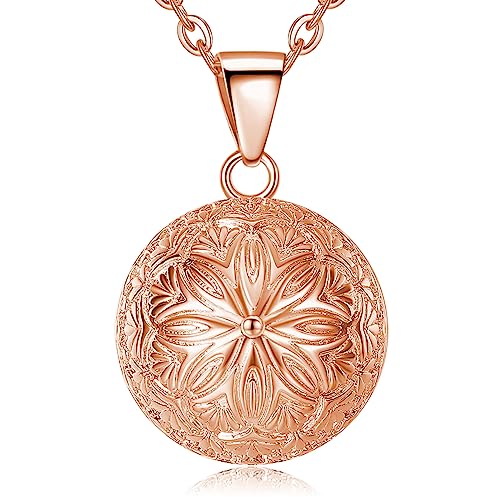 EUDORA Harmony Ball Klangkugel Kette Schwangerschaft Schutzengel Roségold Anhänger für Damen, Mexiko Bola Musik Halskette Engelsrufer Kette mit Anhänger Schmuck Geschenke für Frauen, 114cm + 76cm von EUDORA Harmony Ball