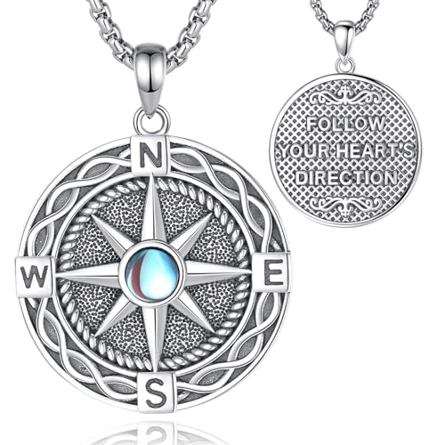 EUDORA Harmony Ball Kompass mit Mondstein Kette für Damen Herren Sterling Silber 925, Kompass Halskette Amulett Anhänger Schmuck Glücklich Geschenk für Frauen Männer, 22 Zoll +2 Zoll EUDORA Harmony Ball Kompass mit Mondstein Kette für Damen Herren Sterling Silber 925, Kompass Halskette Amulett Anhänger Schmuck Glücklich Geschenk für Frauen Männer, 22 Zoll +2 Zoll von EUDORA Harmony Ball