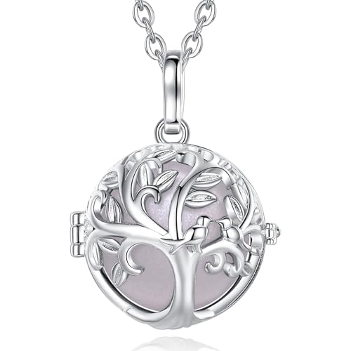 EUDORA Harmony Ball Lebensbaum Bola Klangkugel Kette Schwangerschaft Schutzengel Anhänger für Damen, Baum des Lebens Engelsrufer Kette mit Anhänger Schmuck Geschenke für Frauen, 114cm + 76cm von EUDORA Harmony Ball