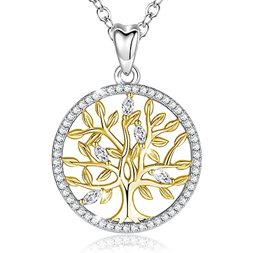 EUDORA Harmony Ball Lebensbaum Kette Gold Baum des Lebens Kette S925 Sterling Silber Schmuck Halsketten Mit CZ für Frauen, Bestes Geschenk für Damen Mutter Tochter Schwester Pärchen, Kette 45,7 cm EUDORA Harmony Ball Lebensbaum Kette Gold Baum des Lebens Kette S925 Sterling Silber Schmuck Halsketten Mit CZ für Frauen, Bestes Geschenk für Damen Mutter Tochter Schwester Pärchen, Kette 45,7 cm von EUDORA Harmony Ball