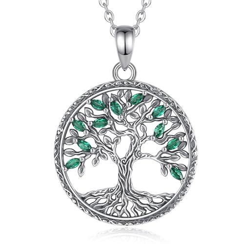 EUDORA Harmony Ball Lebensbaum Kette S925 Sterling Silber für Damen Baum des Lebens Halsketten Vintage Baum Schmuck Mit CZ für Frauen, Geschenk für Damen Mutter Tochter Schwester, 45cm von EUDORA Harmony Ball