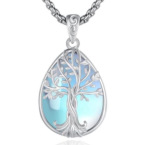 EUDORA Harmony Ball Lebensbaum Mondstein Kette für Damen Sterling Silber S925, Baum des Lebens Halskette Anhänger Tree of Life Schmuck Geschenk für Frauen Damen, Kette 20" EUDORA Harmony Ball Lebensbaum Mondstein Kette für Damen Sterling Silber S925, Baum des Lebens Halskette Anhänger Tree of Life Schmuck Geschenk für Frauen Damen, Kette 20" von EUDORA Harmony Ball