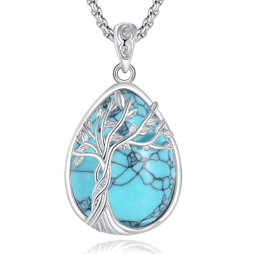 EUDORA Harmony Ball Lebensbaum Türkis Kette für Damen Sterling Silber S925, Baum des Lebens Halskette Anhänger Tree of Life Türkis Schmuck Geschenk für Damen Frauen, Kette 20" von EUDORA Harmony Ball
