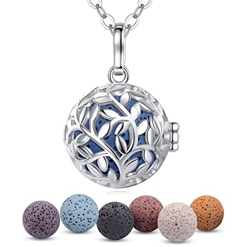 EUDORA Harmony Ball Lebensbaum kette Aromatherapie Kette Damen Anhänger Aroma Oel Diffuser Charme Schmuck Geschenk Natürlicher Lavastein Perlen Kette 5PCS，24" von EUDORA Harmony Ball