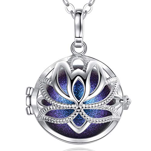 EUDORA Harmony Ball Lotus Anhänger, Bola Klangkugel Schwangerschaft, Engel Anrufer Halskette Schmuck Geschenk für Mädchen Mutter Schwester Tochter Frauen Lehrer, (76,2cm, 20mm) von EUDORA Harmony Ball
