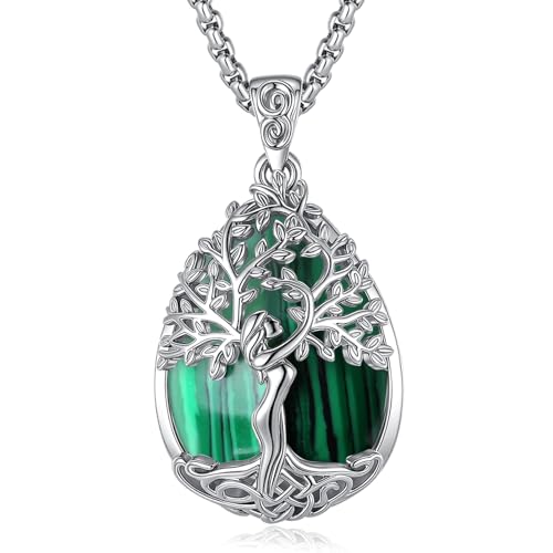 EUDORA Harmony Ball Malachit Lebensbaum Kette für Damen, Baum des Lebens Halskette Mutterbaum Anhänger mit Kristall Malachit Heilsteine Schmuck Geschenk für Frauen Damen, Kette 20"+2" von EUDORA Harmony Ball