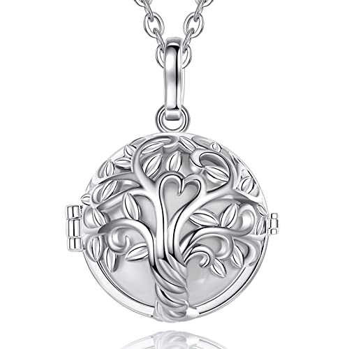 EUDORA Harmony Ball Mexiko Bola Klangkugel Kette Schwangerschaft Schutzengel Anhänger für Damen, Lebensbaum Halskette Engelsrufer Kette mit Anhänger Schmuck Geschenke für Damen Mutter, 114cm + 76cm von EUDORA Harmony Ball