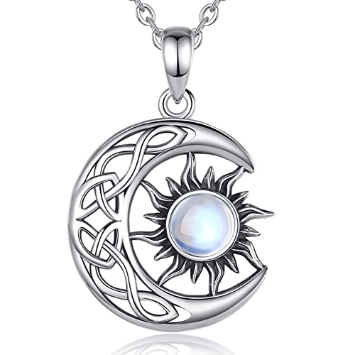 EUDORA Harmony Ball Mond und Sonne Kette für Damen Sterling Silber 925, Vintage Luna Halskette Anhänger, Sonnengott Mond Schmuck Personalisierte Geschenk für Frauen Mädchen, Kette 45cm von EUDORA Harmony Ball