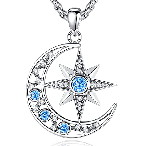 EUDORA Harmony Ball Mond und Stern Kette für Damen Sterling Silber 925, Luna Nordstern Halskette Amulett Anhänger, Stern Mond Schmuck Personalisierte Geschenk für Frauen Mädchen, Kette 50cm+5cm von EUDORA Harmony Ball