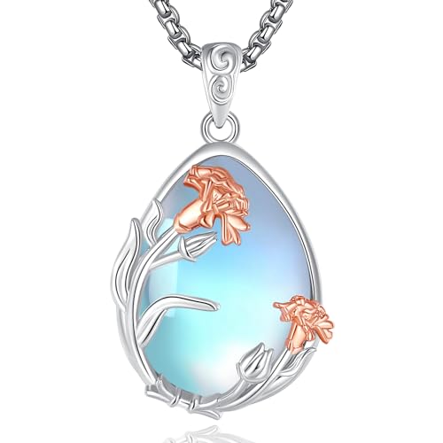 EUDORA Harmony Ball Nelke Mondstein Kette für Damen Mutter Sterling Silber S925, Nelke Mutterliebe Halskette Anhänger Mama Schmuck Muttertag Geschenk für Damen Frauen Mutter Mama Mom, Kette 20" von EUDORA Harmony Ball