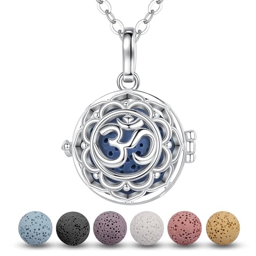 EUDORA Harmony Ball OM Aromatherapie Kette für Damen Aroma Diffusion Halsketten Frauen Aroma Oel Diffuser Charme Anhänger Yoga Meditations Schmuck Geschenke für Mutter Oma Lavaestein 7PCS, 24" von EUDORA Harmony Ball