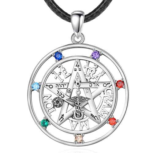 EUDORA Harmony Ball Pentagramm Chakra Kette für Damen Herren Sterling Silber 925, Tetragrammaton Runen Halskette Amulett Anhänger Witcher Schmuck Geschenk für Frauen Frau Ehemann Mutter Vater, 61cm von EUDORA Harmony Ball