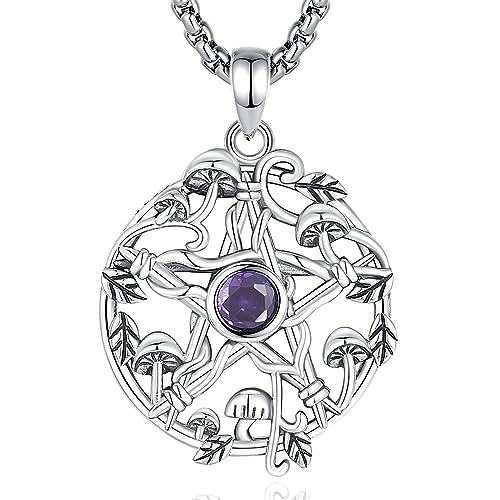 EUDORA Harmony Ball Pentagramm Pilz Kette für Damen Sterling Silber 925, Vintage Wicca Witcher Halskette Pentagramm Amulett Anhänger Runen Schmuck Geschenk für Frauen,50CM von EUDORA Harmony Ball