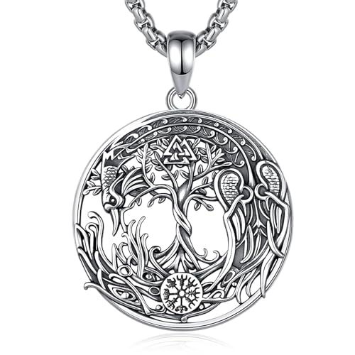 EUDORA Harmony Ball Phönix Lebensbaum Kette für Damen Herren Sterling Silber 925,Nordische Mythologie Wikinger Yggdrasil Runen Anhänger Baum des Lebens Schmuck Geschenk für Frauen Herren, 22"+2 von EUDORA Harmony Ball