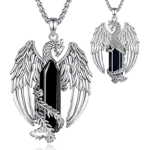 EUDORA Harmony Ball Phönix Obsidian Kette für Damen Herren, Vintage Wikinger Feuerphönix Obsidian Halskette Anhänger Amulett Energie Gothic Kristall Schmuck, Geschenk für Frauen Herren, 20"+2" EUDORA Harmony Ball Phönix Obsidian Kette für Damen Herren, Vintage Wikinger Feuerphönix Obsidian Halskette Anhänger Amulett Energie Gothic Kristall Schmuck, Geschenk für Frauen Herren, 20"+2" von EUDORA Harmony Ball