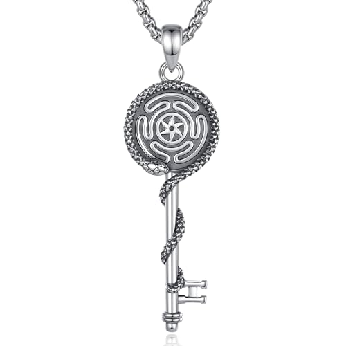 EUDORA Harmony Ball Rad der Hekate Schlüssel Kette für Damen Sterling Silber 925,Vintage Hexe Siegel der Hekate Schlange und Schlüssel Wicca Anhänger Hexenhaft Schmuck Geschenk für Frauen, 20"+2" von EUDORA Harmony Ball