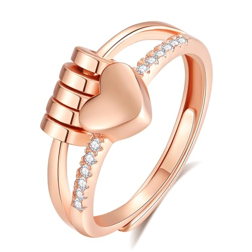 EUDORA Harmony Ball Roségold Herz Stress Ring Anxiety Anti Stress Ring für Damen S925 Sterling Silber, Angst Stress Ring Relief Einstellbare Spinner Ringe Fidget Ring Anti Stress Geschenk für Frauen von EUDORA Harmony Ball