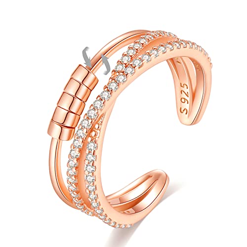 EUDORA Harmony Ball Roségold Stress Ring Anxiety Anti Stress Ring für Damen S925 Sterling Silber, Angst Stress Ring Relief Einstellbare Spinner Ringe Fidget Ring Anti Stress Geschenk für Frauen von EUDORA Harmony Ball