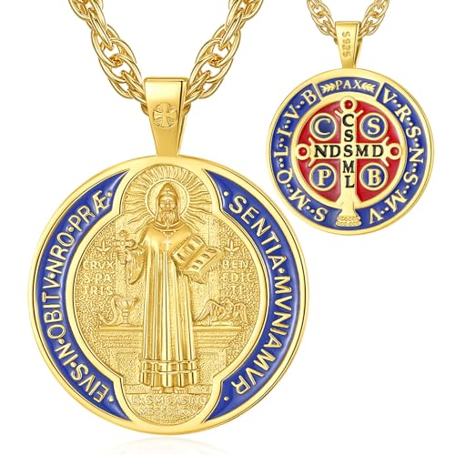 EUDORA Harmony Ball S925 Sterling Silber Heiliger Benedikt Medaille Halskette für Frauen und Männer, Heiliger Benedikt Medaillen-Anhänger Katholischer Schmuck für Schutzgeschenke, 22"+2" von EUDORA Harmony Ball