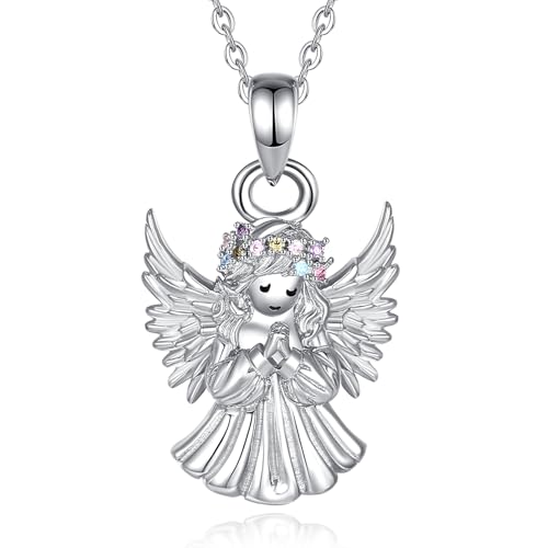 EUDORA Harmony Ball S925 Sterling Silber Schutzengel Kette für Damen Mit CZ, Halskette mit Engel Talisman Schutzengel Engelsflügel Anhänger Amulett Geschenk für Frauen Mama Tochter, 18" von EUDORA Harmony Ball