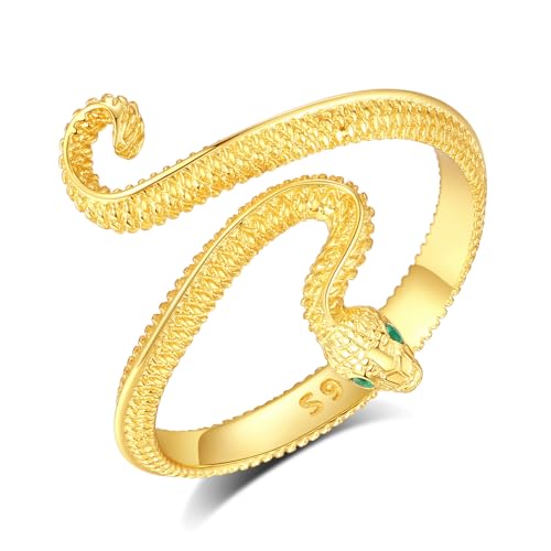 EUDORA Harmony Ball Schlange Ring für Damen Herren 18 Karat vergoldetes Sterlingsilber, Verstellbarer Schlangen Ringe Offener Ring Mit Schlange Schmuck Geschenk für Herren Fraue von EUDORA Harmony Ball