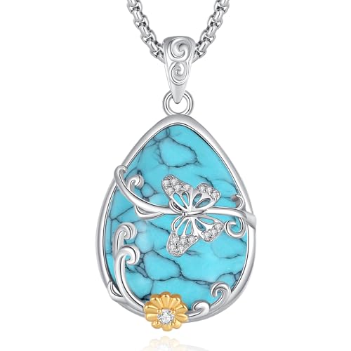 EUDORA Harmony Ball Schmetterling Sonnenblume Türkis Kette für Damen Sterling Silber S925, Schmetterling Halskette Türkis Anhänger Schmuck Geschenk für Damen Frauen, Kette 20" EUDORA Harmony Ball Schmetterling Sonnenblume Türkis Kette für Damen Sterling Silber S925, Schmetterling Halskette Türkis Anhänger Schmuck Geschenk für Damen Frauen, Kette 20" von EUDORA Harmony Ball
