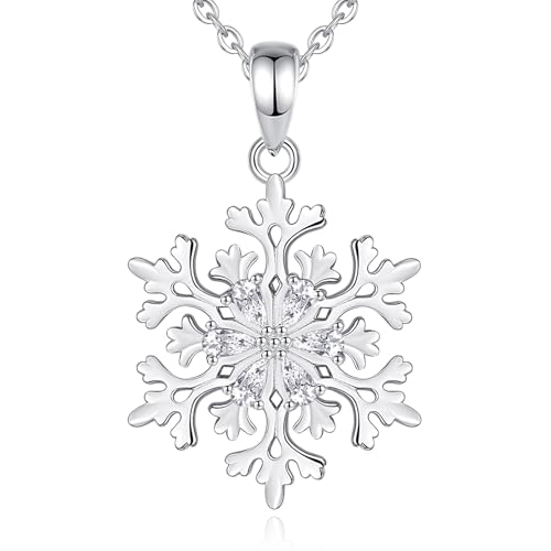 EUDORA Harmony Ball Schneeflocke Kette für Damen Sterling Silber 925 Mit CZ, Winter Schöner Schneeflocke Halskette Anhänger Schmuck Personalisierte Geschenk für Frauen Mutter Tochter Schwester, 45cm von EUDORA Harmony Ball
