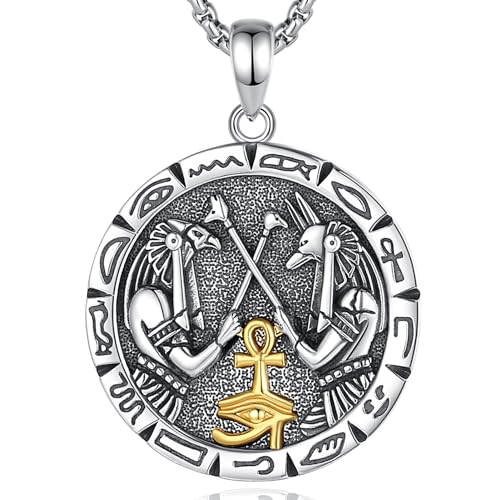 EUDORA Harmony Ball Sterling Silber 925 Anubis Horus Kette für Damen Herren, Antikes Ägypten Anubis Amulett Energie Ankh Kreuz Anhänger, Vintage Runen Auge des Horus Schmuck Geschenk für Herren, 20" von EUDORA Harmony Ball