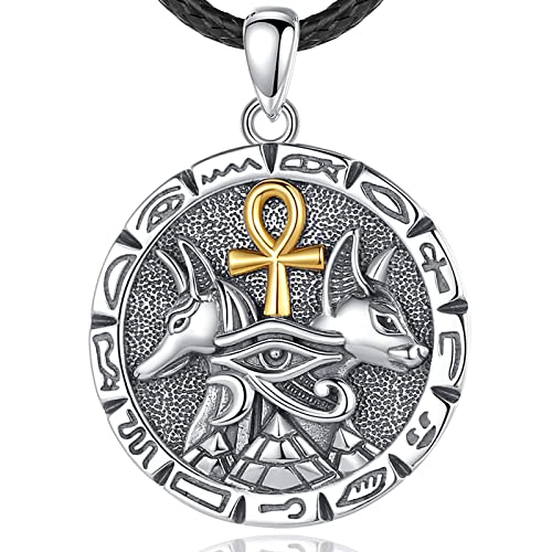 EUDORA Harmony Ball Sterling Silber 925 Anubis Kette für Damen Herren, Antikes Ägypten Anubis Amulett Energie Anhänger, Vintage Ägypte Runen Ankh Kreuz Auge des Horus Schmuck Geschenk für Herren von EUDORA Harmony Ball