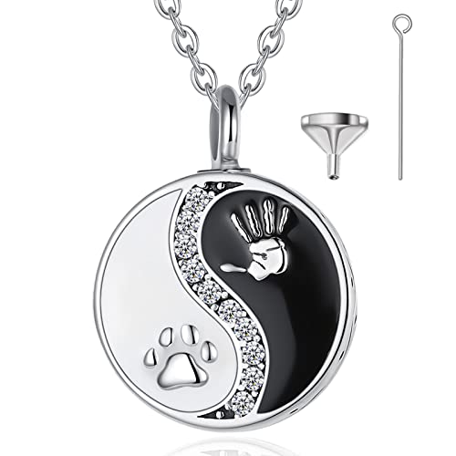 EUDORA Harmony Ball Sterling Silber 925 Asche Urnen Kette für Damen, Yin Yang Einäscherung Schmuck Memorial Urn die Asche des Hund Katze Mutter Vater, Andenken Beerdigung Medaillon Anhänger, 20 Zoll von EUDORA Harmony Ball