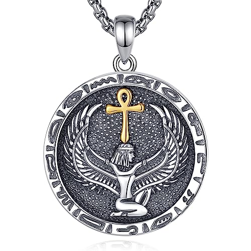 EUDORA Harmony Ball Sterling Silber 925 Isis Kette für Damen Herren, Antikes Ägypten Göttin Isis Amulett Energie Anhänger, Vintage Ägypte Runen Ankh Kreuz Isis Schmuck Geschenk für Damen Frauen,51CM von EUDORA Harmony Ball