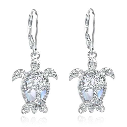 EUDORA Harmony Ball Sterling Silber 925 Schildkröte Ohrringe Mit Mondstein für Damen, Meeresschildkröte Mondstein Ohrringes Schmuck Ohrstecker für Frauen, Sommer Geschenk für Frauen Mutter Tochter von EUDORA Harmony Ball