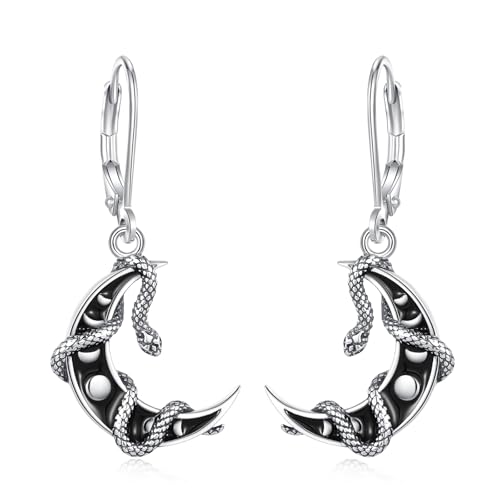 EUDORA Harmony Ball Sterling Silber 925 Schlange Mond Ohrringe für Damen, Vintage Schlange Mondphase Schwarz Ohrringes Schmuck Ohrstecker für Frauen, Geschenk für Frauen Mutter Tochter von EUDORA Harmony Ball