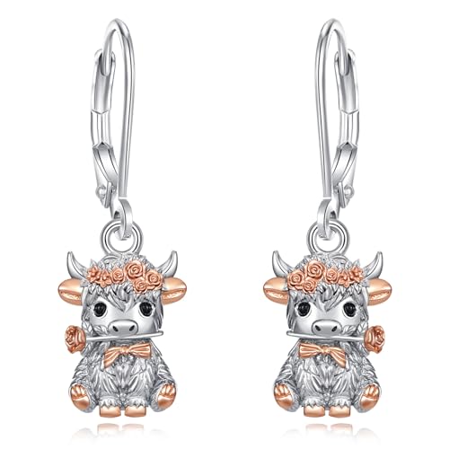 EUDORA Harmony Ball Sterling Silber S925 Niedlich Hochlandkuh Ohrringe für Damen, Hochlandrinder Ohrringes Schmuck Ohrstecker für Frauen, Geschenk für Frauen Mutter Tochter von EUDORA Harmony Ball