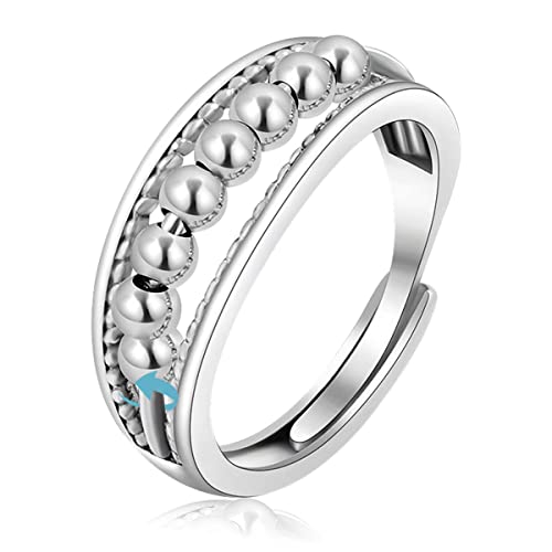 EUDORA Harmony Ball Anxiety Fidget Ring Anti Stress Ringe für Damen S925 Sterling Silber, Spinner Ring Angstring Relief Einstellbare Spinner Ringe Schmuck, Geschenk für Frauen Damen von EUDORA Harmony Ball