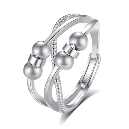 EUDORA Harmony Ball Stress Ring für Frauen Damen S925 Sterling Silber, Anxiety Anti Stress Ring Angst Stress Ring Relief Einstellbare Spinner Ringe Fidget Ring Anti Stress Geschenk für Damen Frauen von EUDORA Harmony Ball