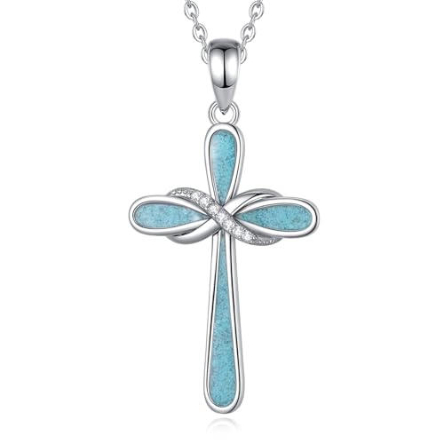 EUDORA Harmony Ball Unendlichkeit Kreuz Kette für Damen Sterling Silber S925 mit Zerstoßenem Türkis, Unendlichkeit Kreuz Anhänger Christian Halskette Glaube Schmuck Religion Geschenk für Frauen, 18" von EUDORA Harmony Ball